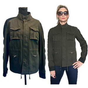 The Kooples army khaki green utility military style full Zip jacket Sz L